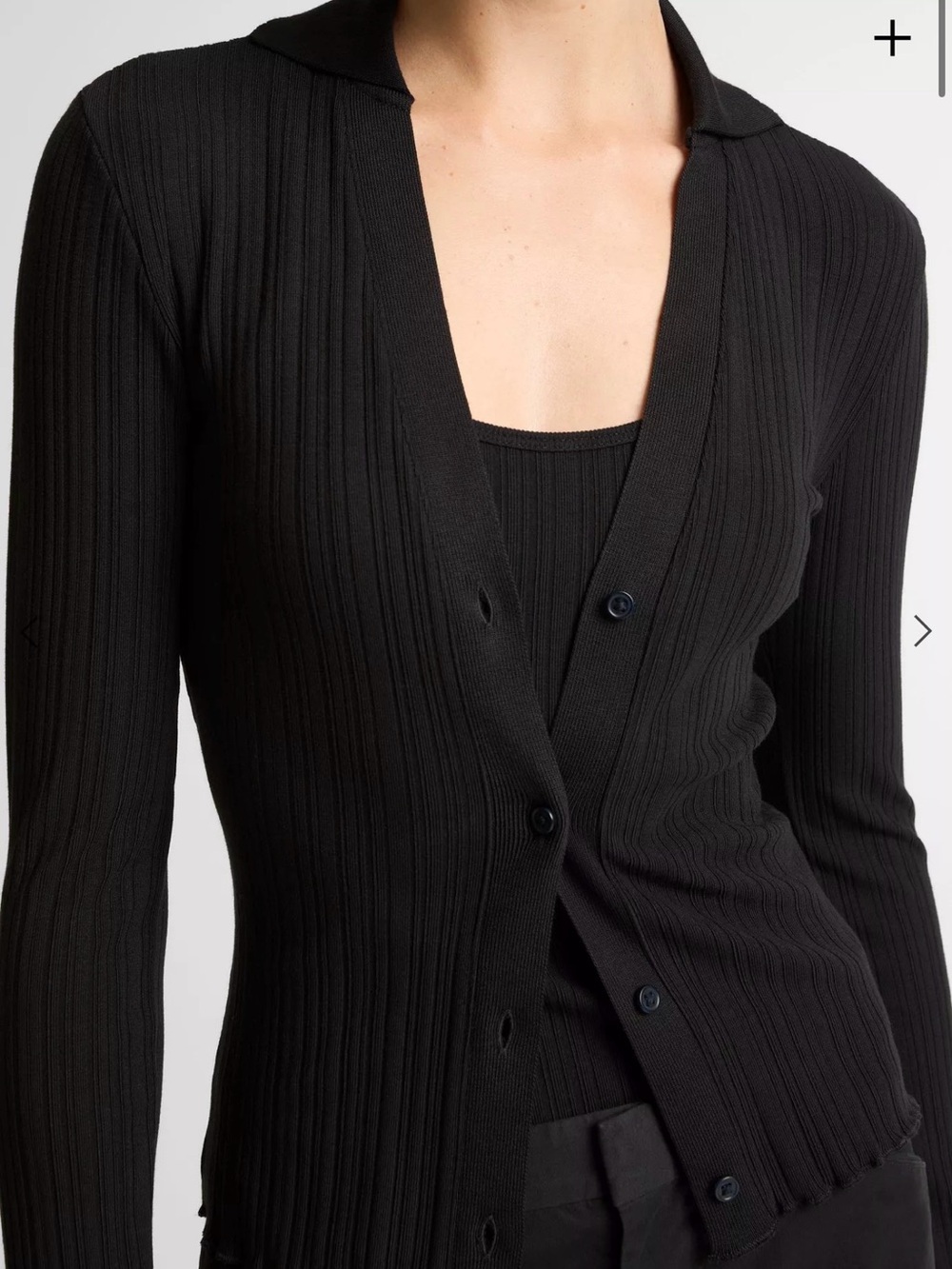 Vince Variegated-Rib Cotton-Blend Polo Top Button-Front Cardigan Size M